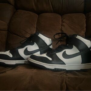 Black and White Panda Nike Dunk High Retro shoes